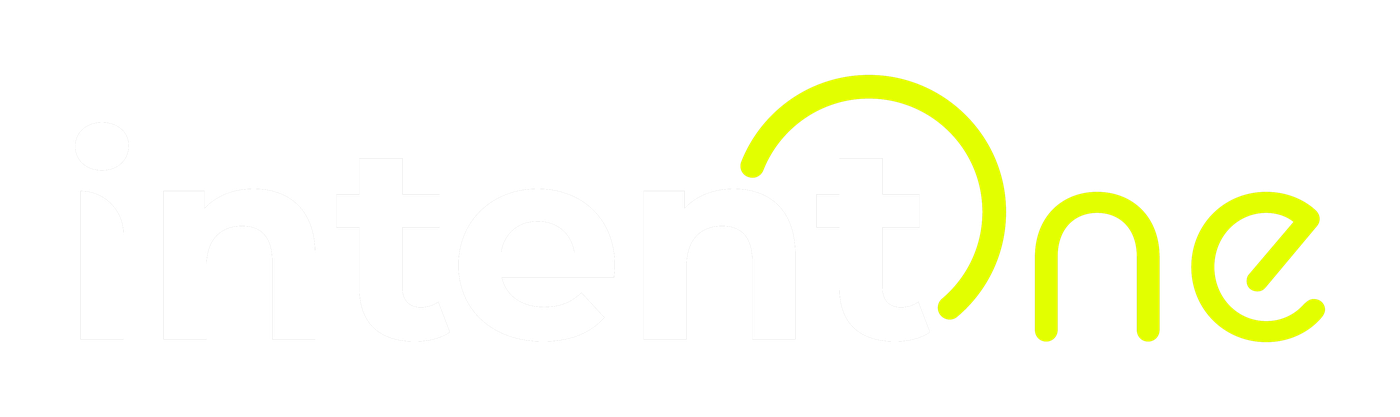 IntentOne final logo, white and green wordmark